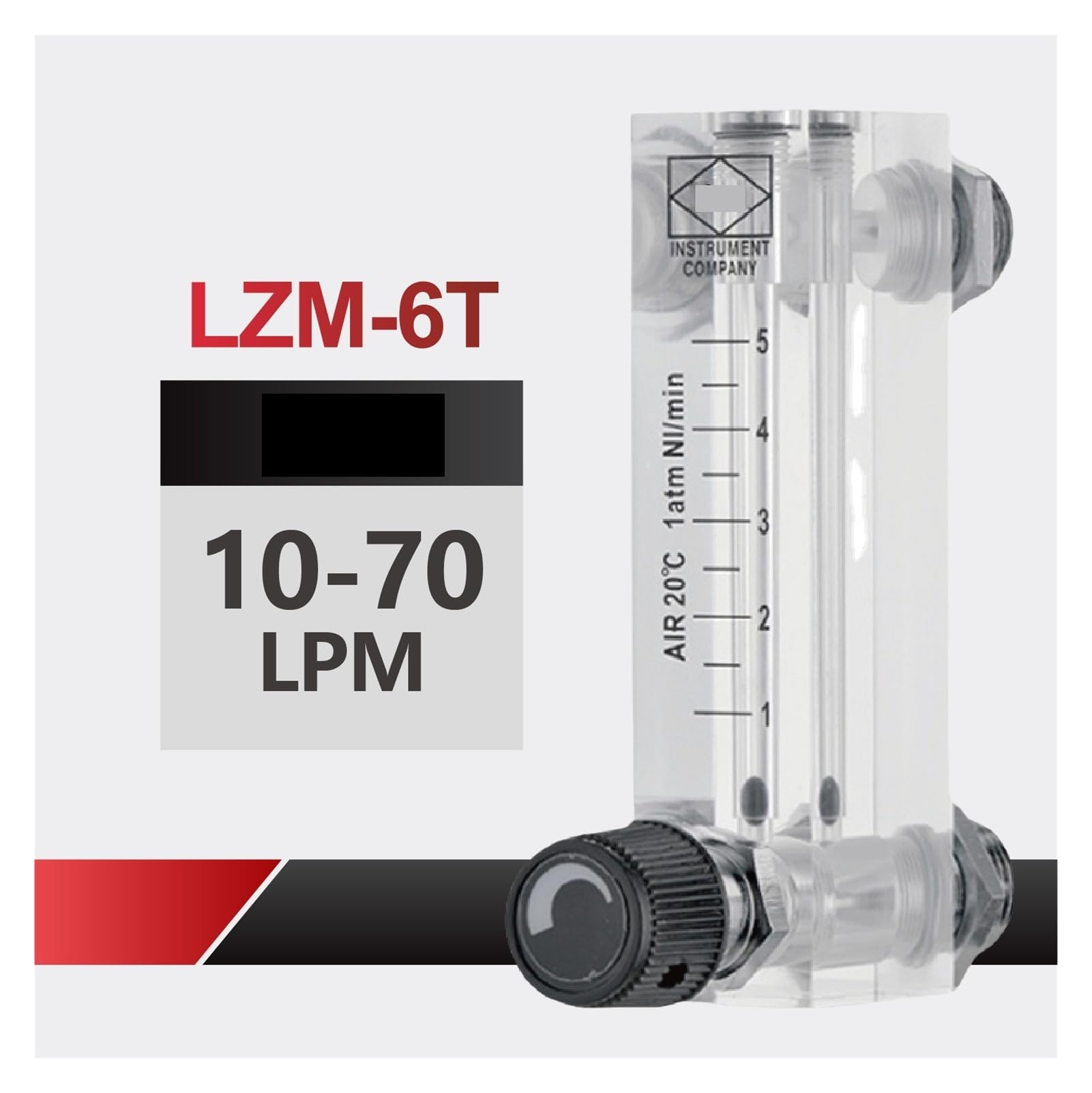 Medidor de flujo de flotador de Panel acrílico LZM-6T, medidor de flujo de área Variable rotámetro de flujo bajo ajustable for líquido(10-70LPM)