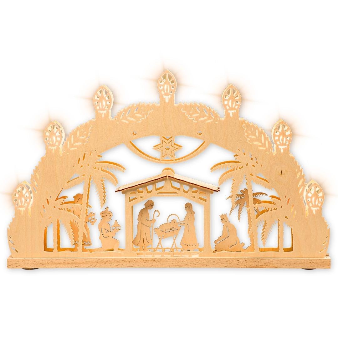weigla - Schwibbogen original Erzgebirge I Lichterbogen Weihnachten I Motiv Betlehem I 7 Lampenkerzen + 1 Ersatzlampe I 7 x 34 V, 3 W, E10 I beleuchtete Weihnachtsdeko innen