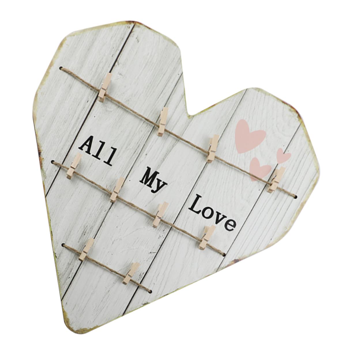 Portafoto a Parete a Cuore in Legno Beige Stile Rustico
