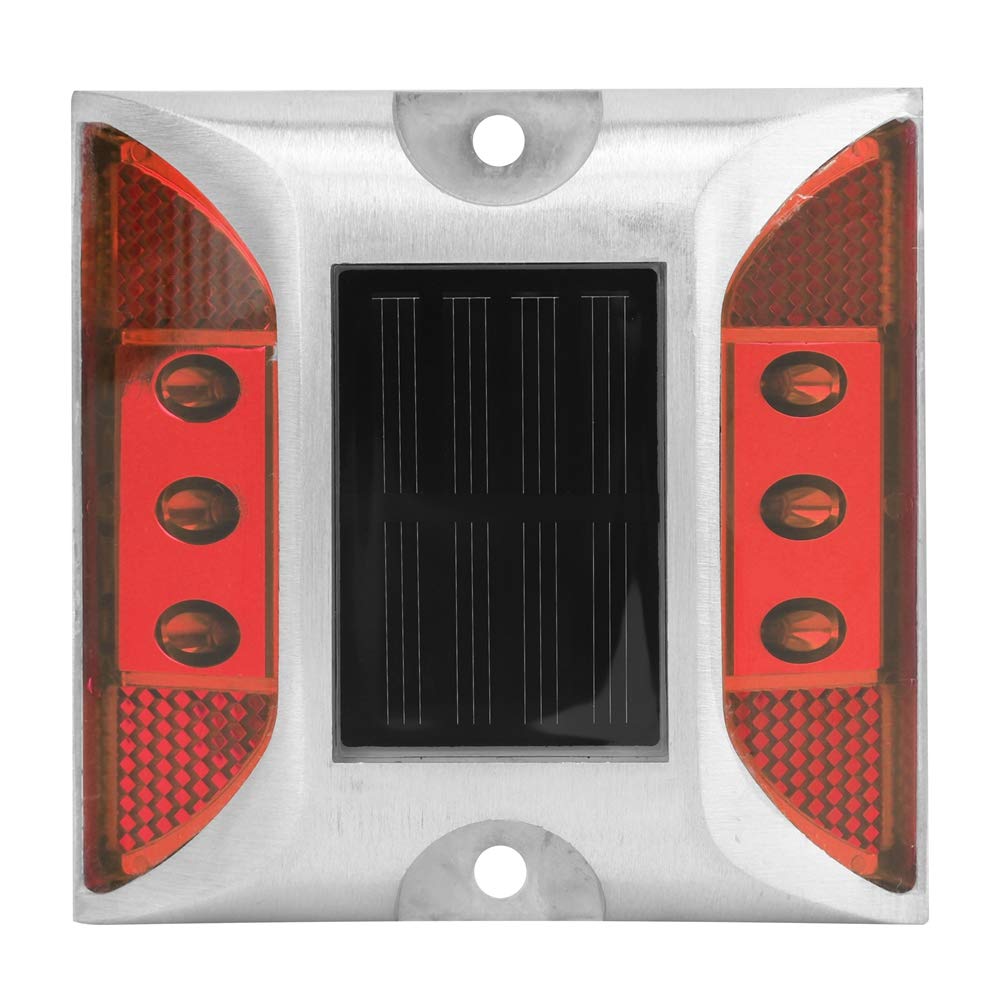 Hyuduo LED Ground Lights Solar Powered Cast Aluminium Driveway Markers 10.3x10.5cm 800mAh Battery for Outdoor Pathway Road Lighting (Red)