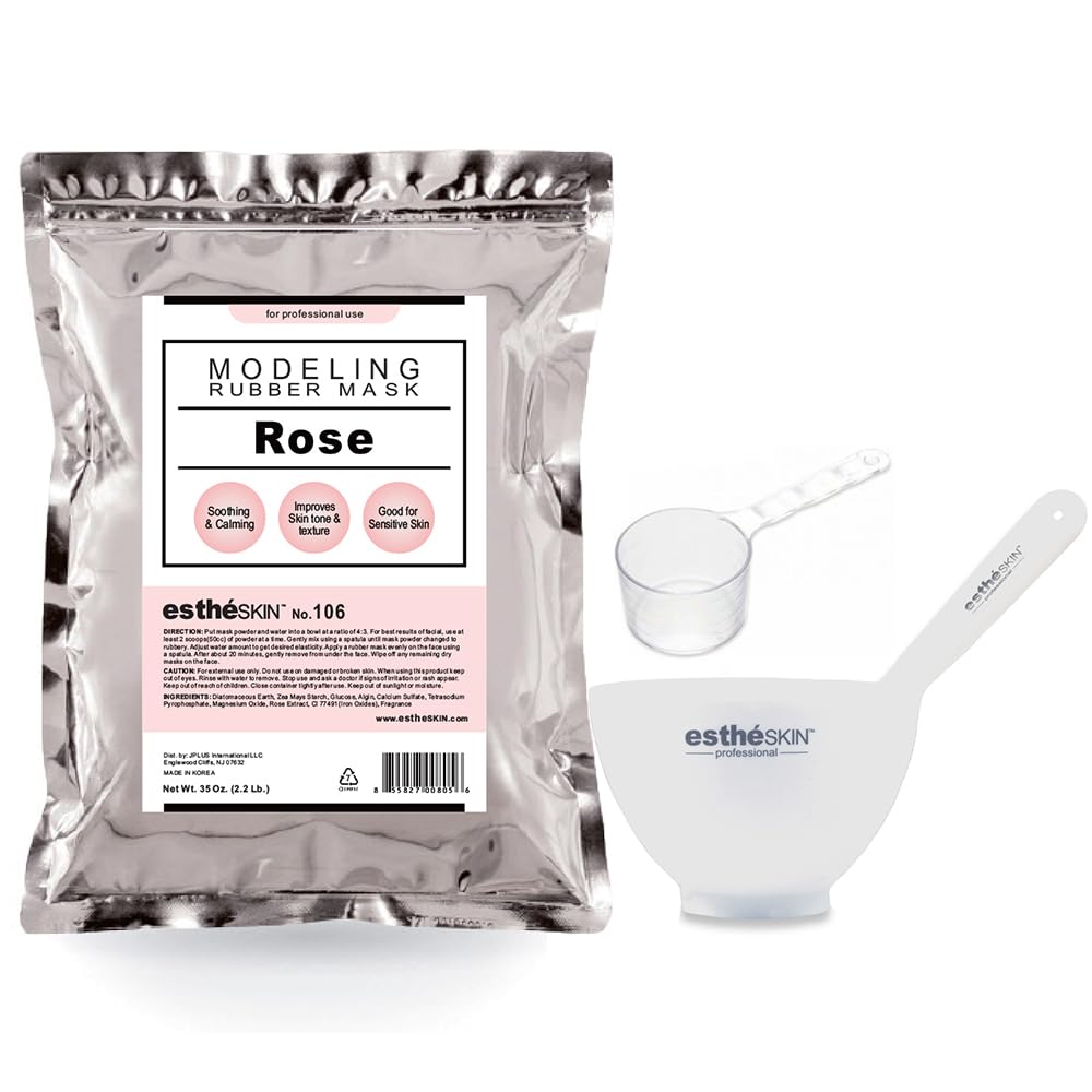 Peel Off Type Modeling Mask Powder for Facial, Skin Care, Professional Size, 35oz (2.2Pound) 1kg, 1 pack with 3pcs Mixing Bowl Set (106.Rose)