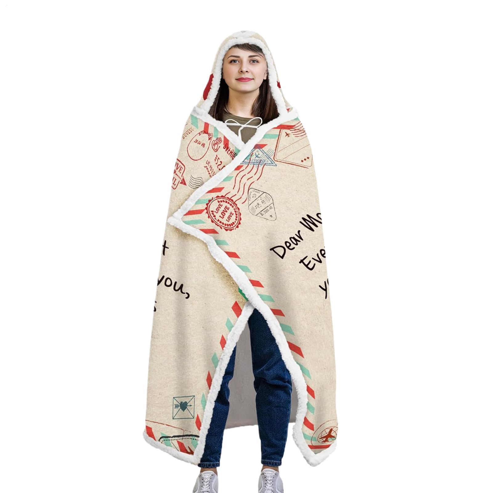 Plaid à capuche enveloppe en flanelle chaude pour voyage et maison