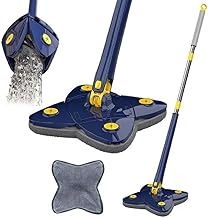 360 self Squeeze Rotatable Adjustable Multifunctional Cleaning Mop with Stainless Steel Long Handle Push-Pull Squeezing Cleaning Mop (Four Leaf Shape)