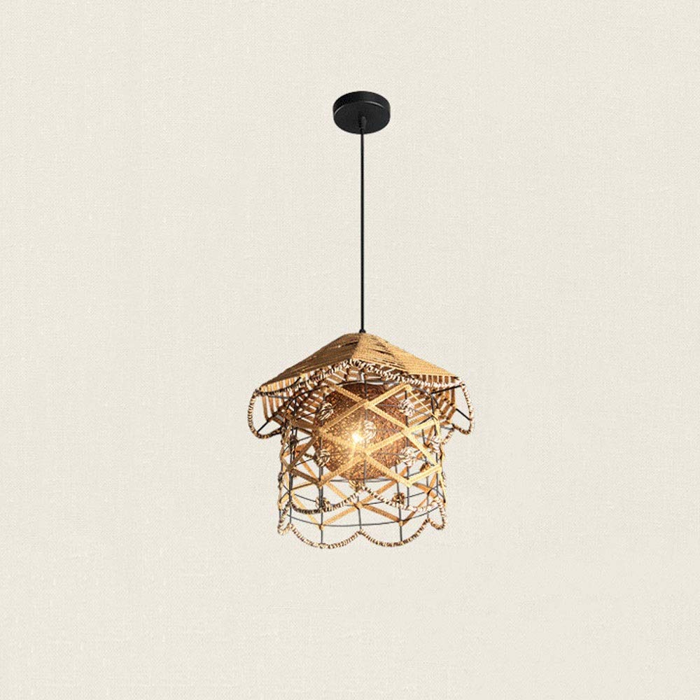 Lustre en bambou tressé main suspension haut de gamme en rotin et ficelle