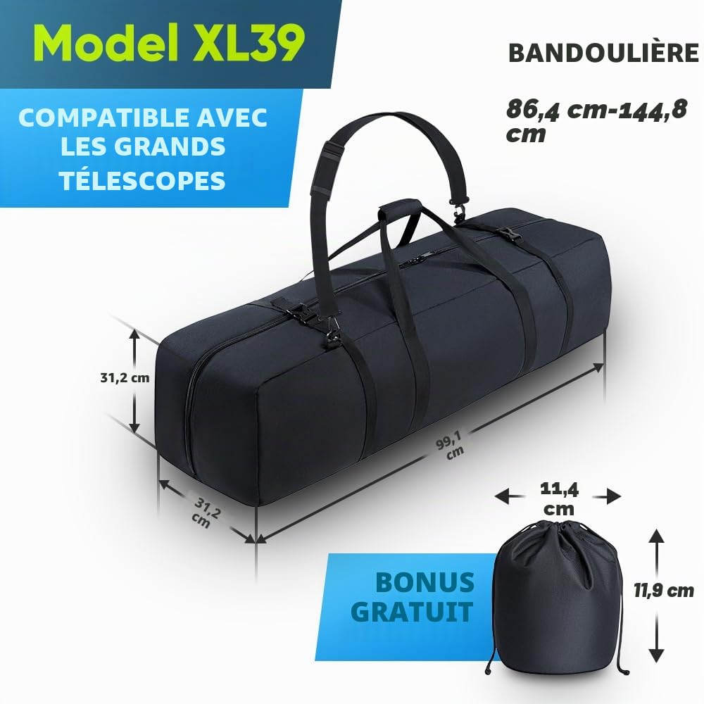 Sac de télescope Multifonctionnel - Absorbeur de Chocs - avec bandoulière réglable et Espace de Rangement supplémentaire (99 x 31 x 31 cm)