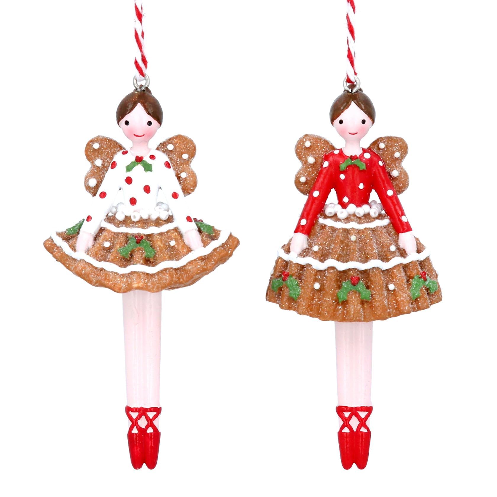 Gisela Graham Red/White Resin Gingerbread Fairy Christmas Tree Decorations