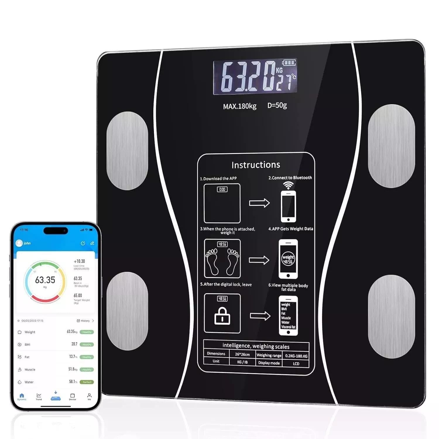Smart Digital LED Scale Multifunctional Digital LED Scale for Smartphone App Fat Measurement Scale Bathroom Tool Fitness Equipment