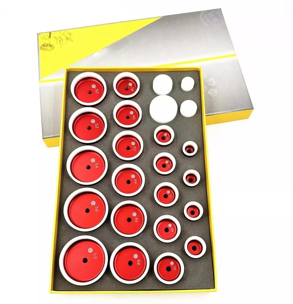 Hochleistungs-Set extra tiefer, gebogener Uhrenpresswerkzeuge – Runder Glasboden-Presswerkzeug für Uhrmacher (24-teilig)