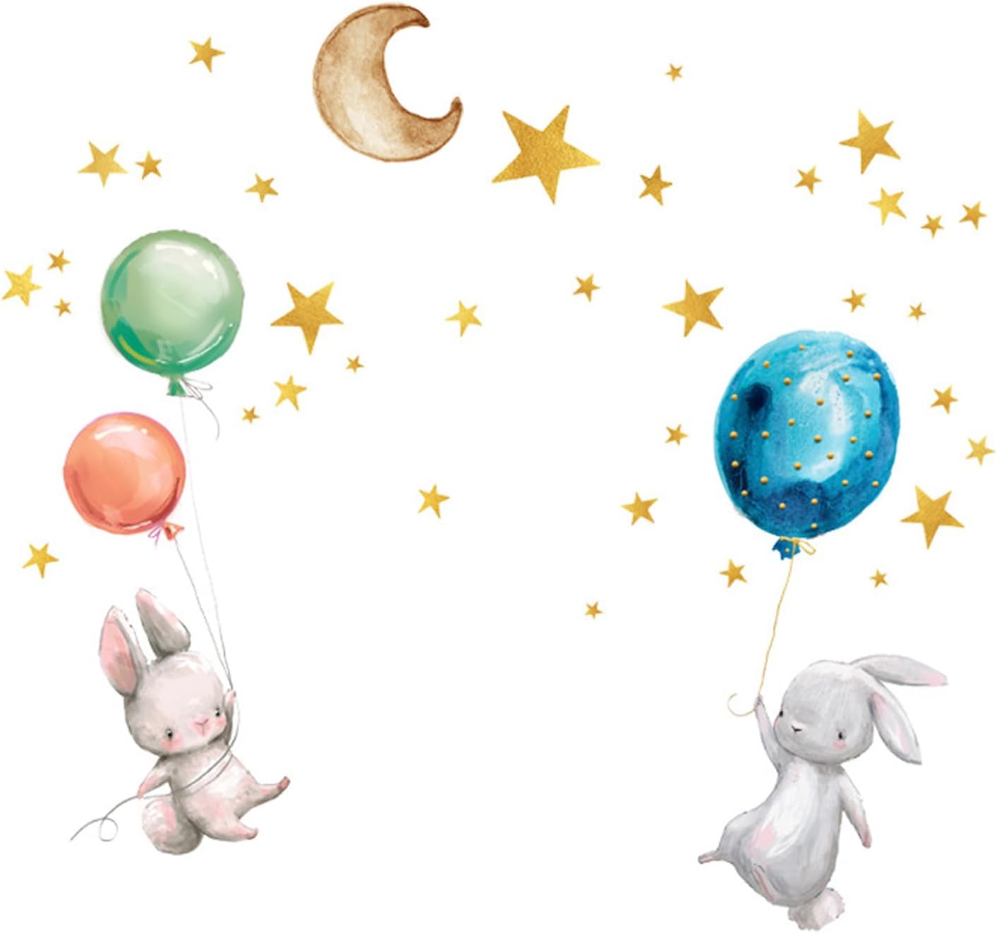 Naapesi Wall Decals Moon Star Rabbit Balloon Wall Stickers Glow in The Dark Stickers Baby Nursery Girls Kids Bedroom Living Room Wall Decor