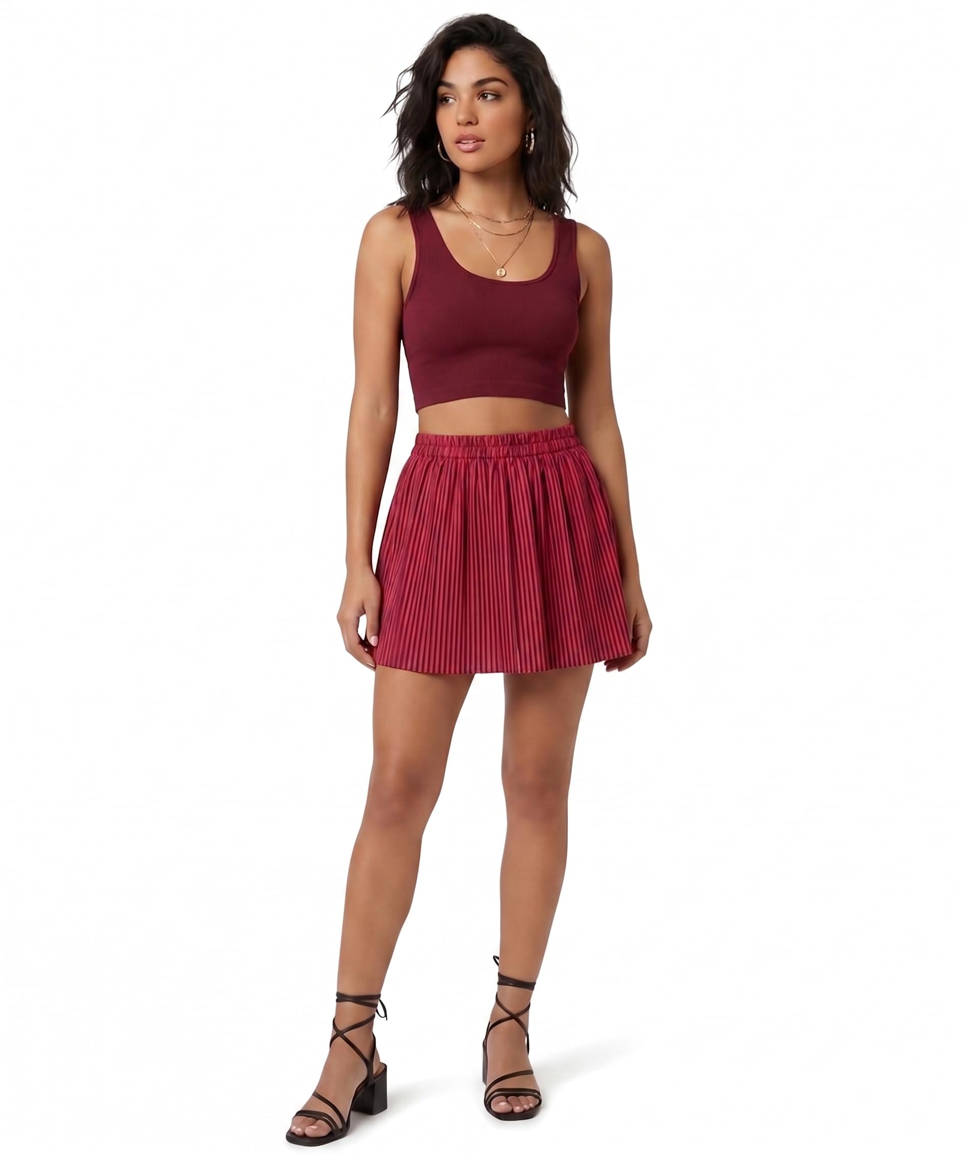 celina Women's Reversible Mini Skirt, Floral Poplin and Solid Maroon Ribbed Knit, 2-in-1 Design-picture-30