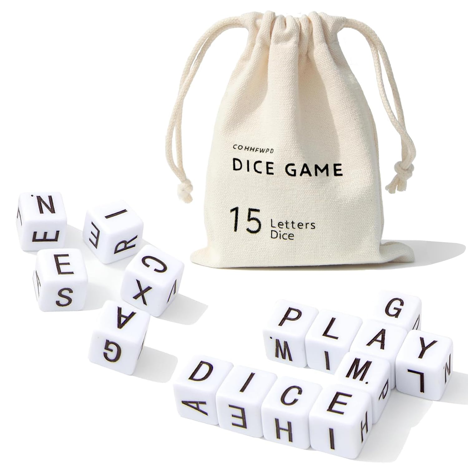 LIAFUNE Full Alphabet Crossword Dice Game, Word Game, 15 Large Lettered Dice, Word Dice Game for Family Games, Travel & On-The-Go Fun