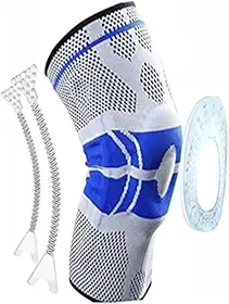 Joelheira de Compressão 3D Spandex Unissex com Anel de Silicone Massageador – Estabilidade Lateral, Alívio da Dor e Proteção Patelar para Esportes