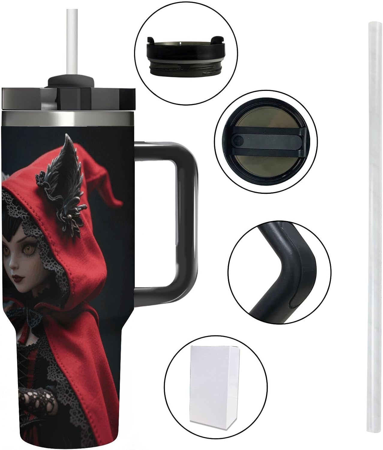 Stainless Steel 40oz Tumbler Travel Mugs, Dark Little Red Riding image 4