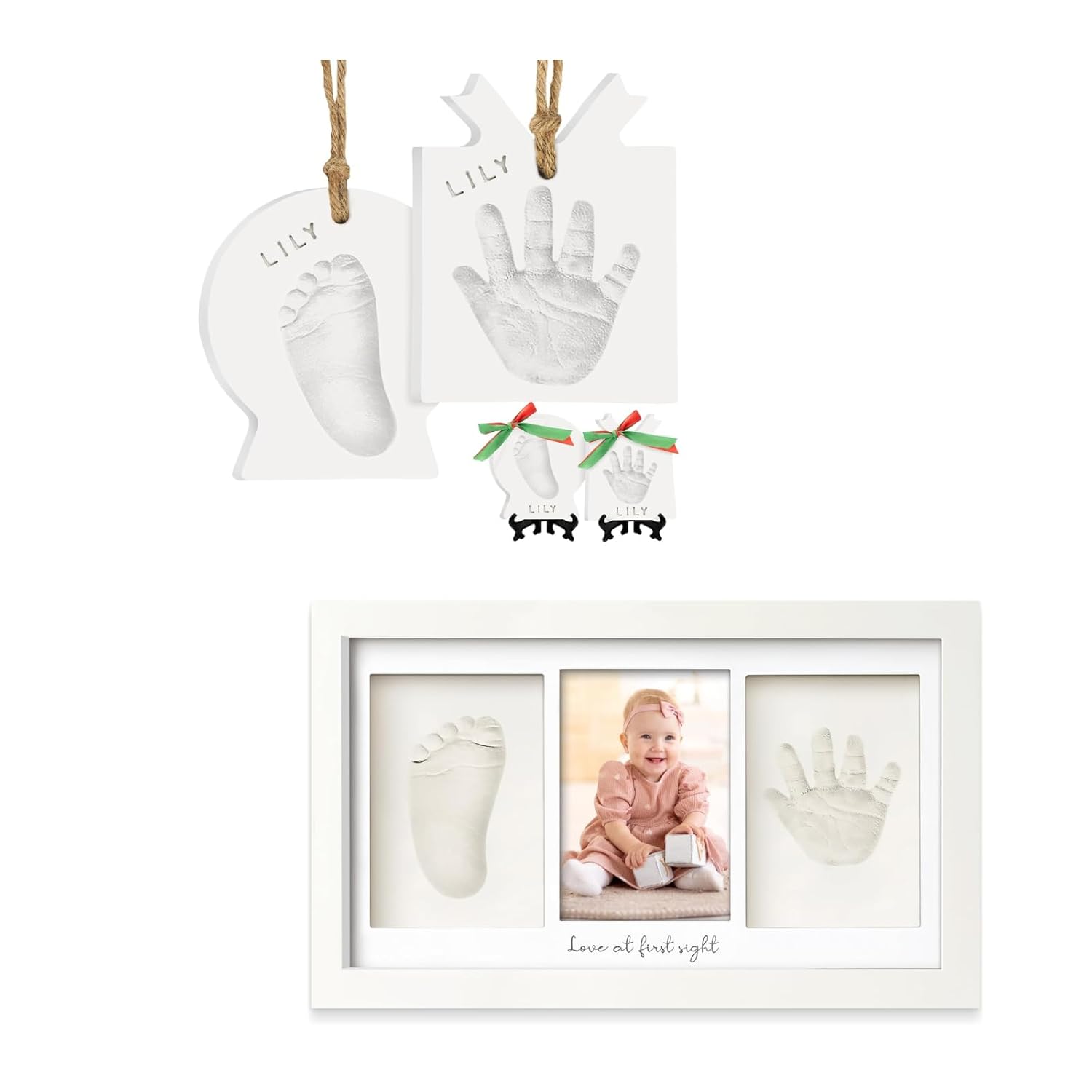 KeaBabies Baby Hand and Footprint Kit and Baby Hand and Footprint Kit - Dog Paw Print Kit, Personalized Baby Handprint and Footprint Ornament Kit - Baby Prints Duo Photo Frame for Newborn