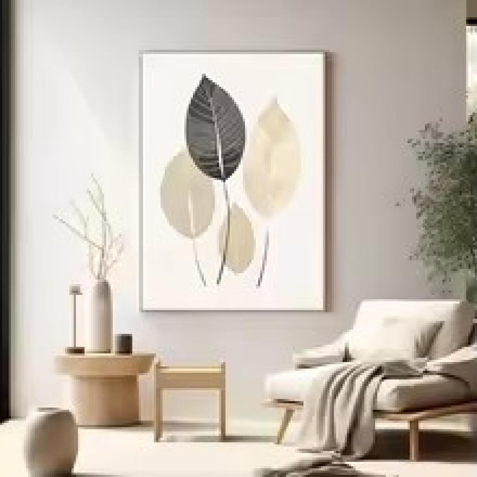Peinture minimaliste feuilles et rochers XINBAO 50x70cm pour salon