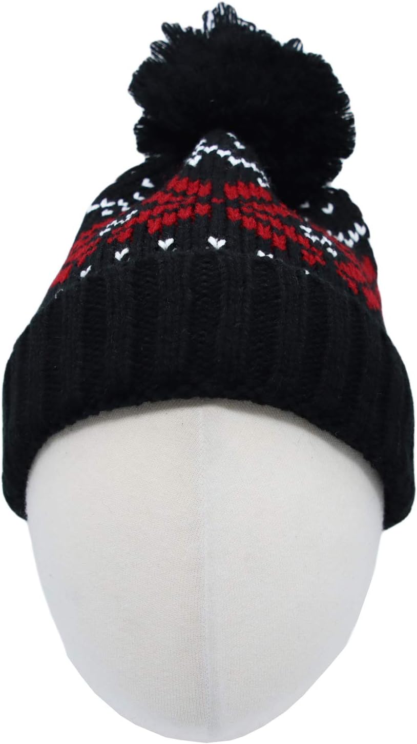 WITHMOONS Knit Fairs Isle Nordic Bobble Pom Beanie Hat JZP0026 - Image 2