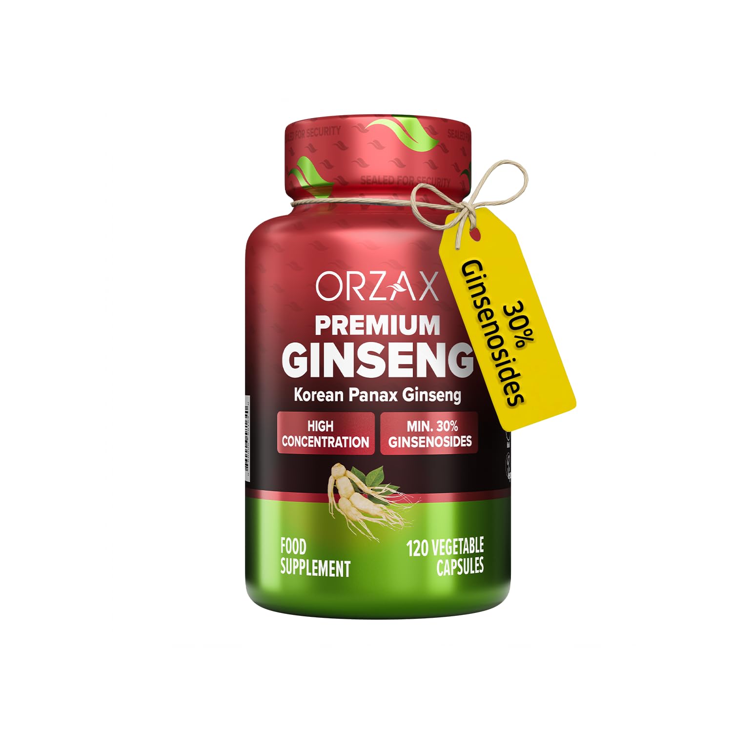 Korean Panax Ginseng Capsules with 30% Ginsenosides for Performance & Energy Supplements for Women and Men - Red Ginseng for Enhanced Focus (120 Veg Capsules)