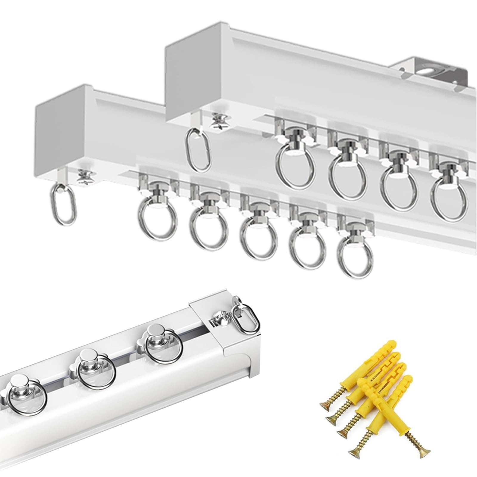 Ceiling Curtain Double Track Set Aluminum Silent Ceiling Curtain Rail, 2.0mm Thickened Metal Curtain Track for Ceiling or Wall Mounted, for Bedroom/living Room/window/hotel(White,460cm(15.1ft))
