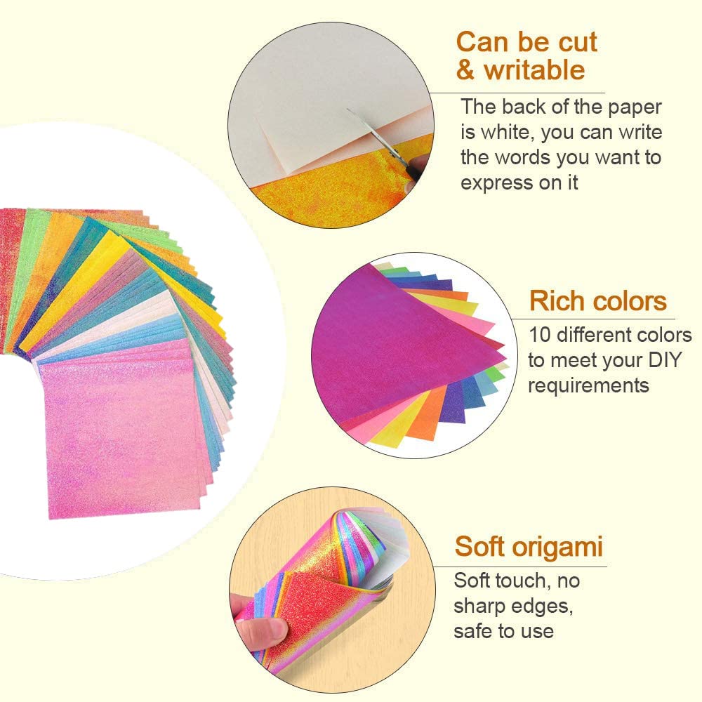 50 Fogli Carta Glitterata 15x15 Cm - Per Origami E Artigianato | 10 Colori Assortiti