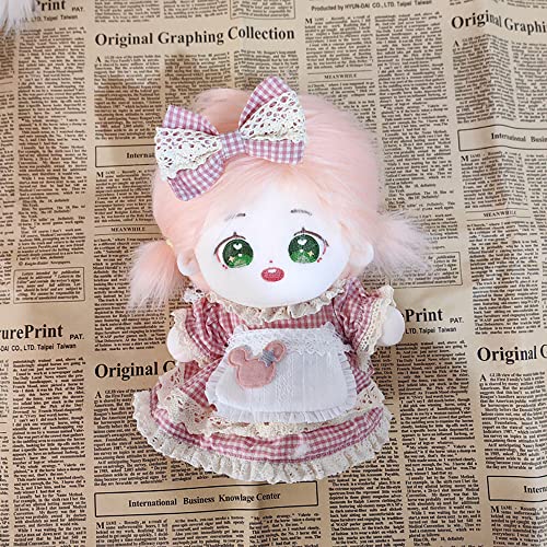 Image of niannyyhouse 20cm Plush Doll Clothes Lattice Maid Suit Headwear Apron Dress 8in Doll Accessories (Pink)