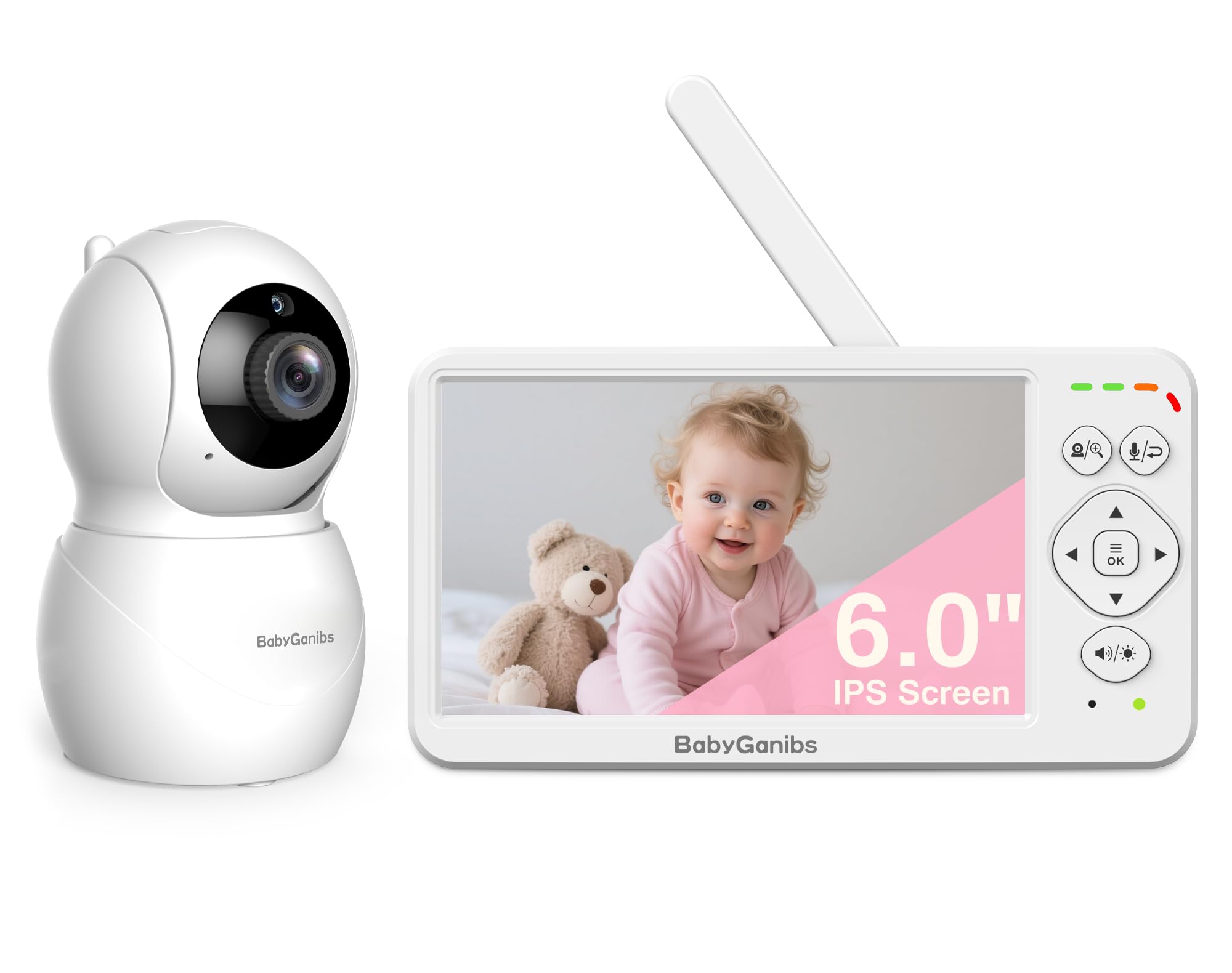 Monitor de bebé con pantalla grande de 6 pulgadas, sin WiFi, con cámara y audio, alcance de 1000 pies, conversación bidireccional, 8 canciones de cuna, modo ecológico, visión nocturna