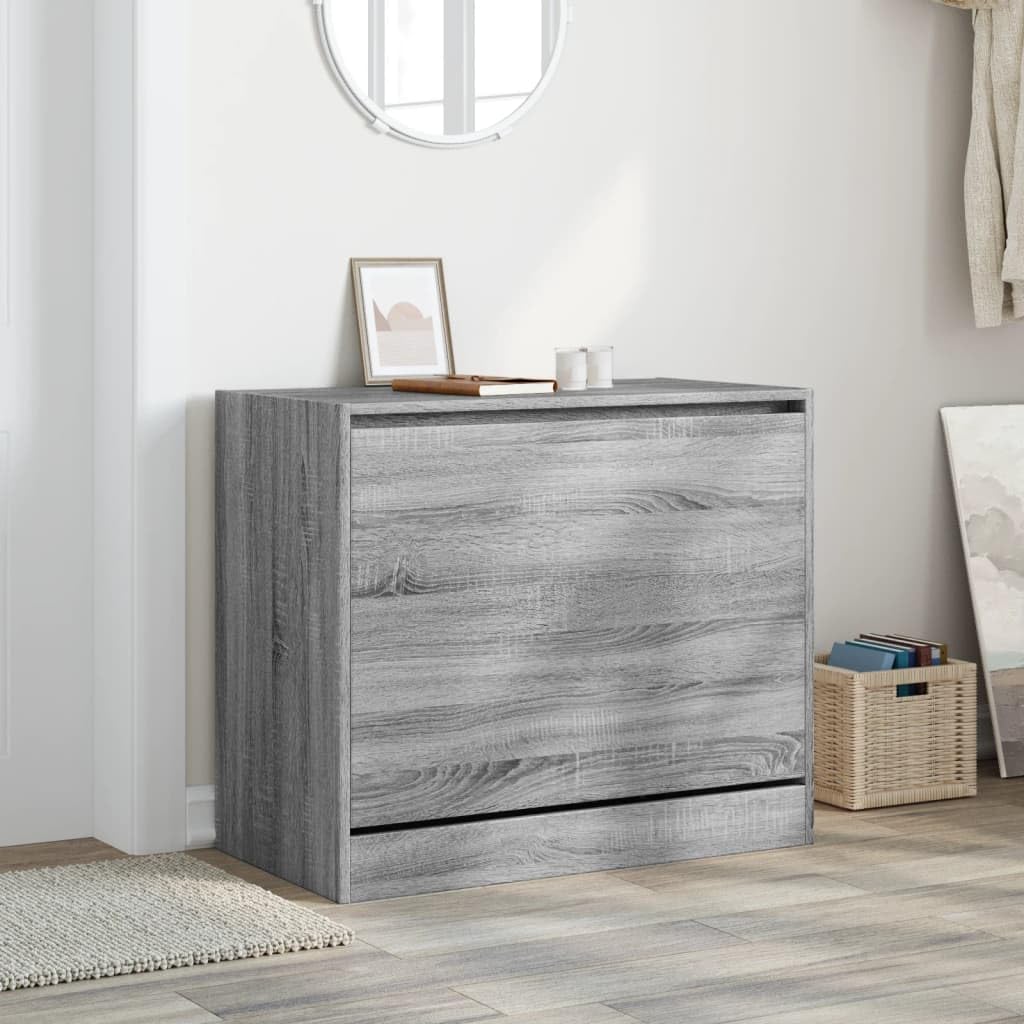 Armario para zapatos Sonoma Gris 80x42x69 cm Madera de ingeniería | 1 cajón plegable de 3 niveles, diseño compacto, tapa resistente para decoración, montaje en pared incluido