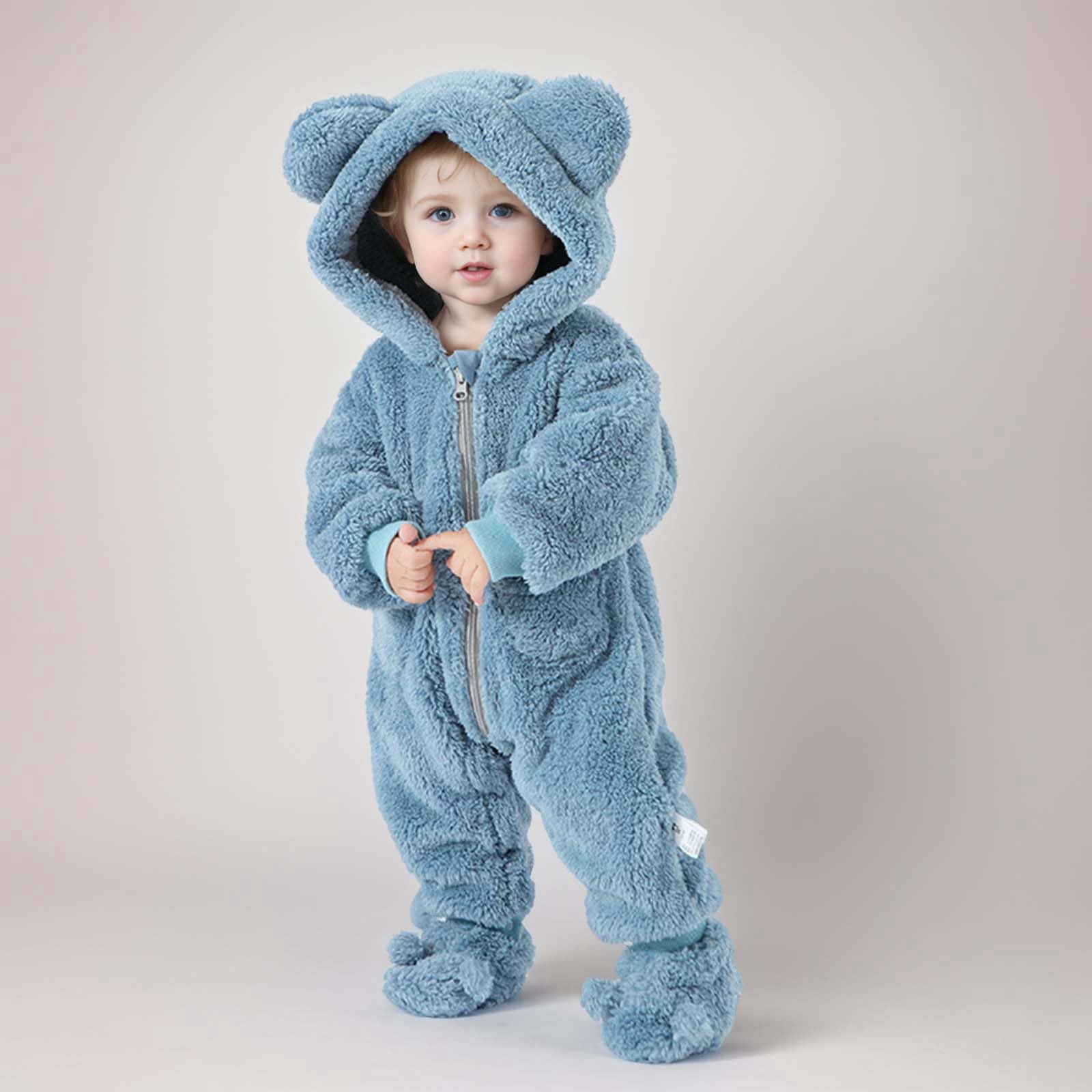 Mono de invierno para bebé Traje Nieve Fleece Lana recién Nacido una Pieza con Capucha Chaqueta Pies Peleles Bebés Pijama 2-36 Meses