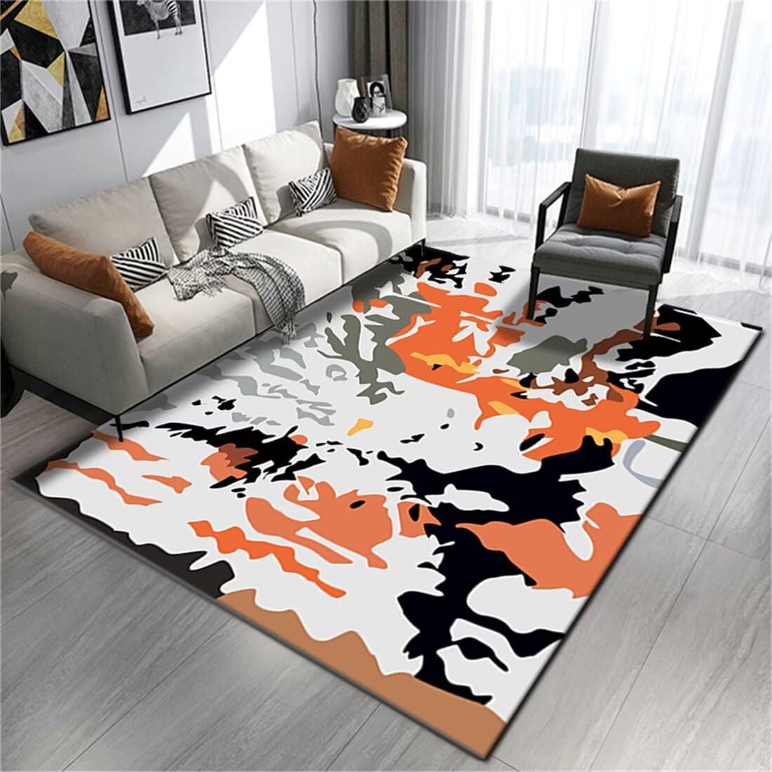Tapis de canapé noir 80X160 au design graphique contemporain