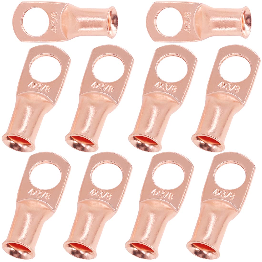 Swpeet 10Pcs 4 AWG - 3/8" (M10) Ring Terminals UL Listed Copper Battery Cable Lugs Wire Lugs, Battery Cable Ends Bare Copper Eyelets, Tubular Ring Battery Cable Ends for Enhanced High Temperature