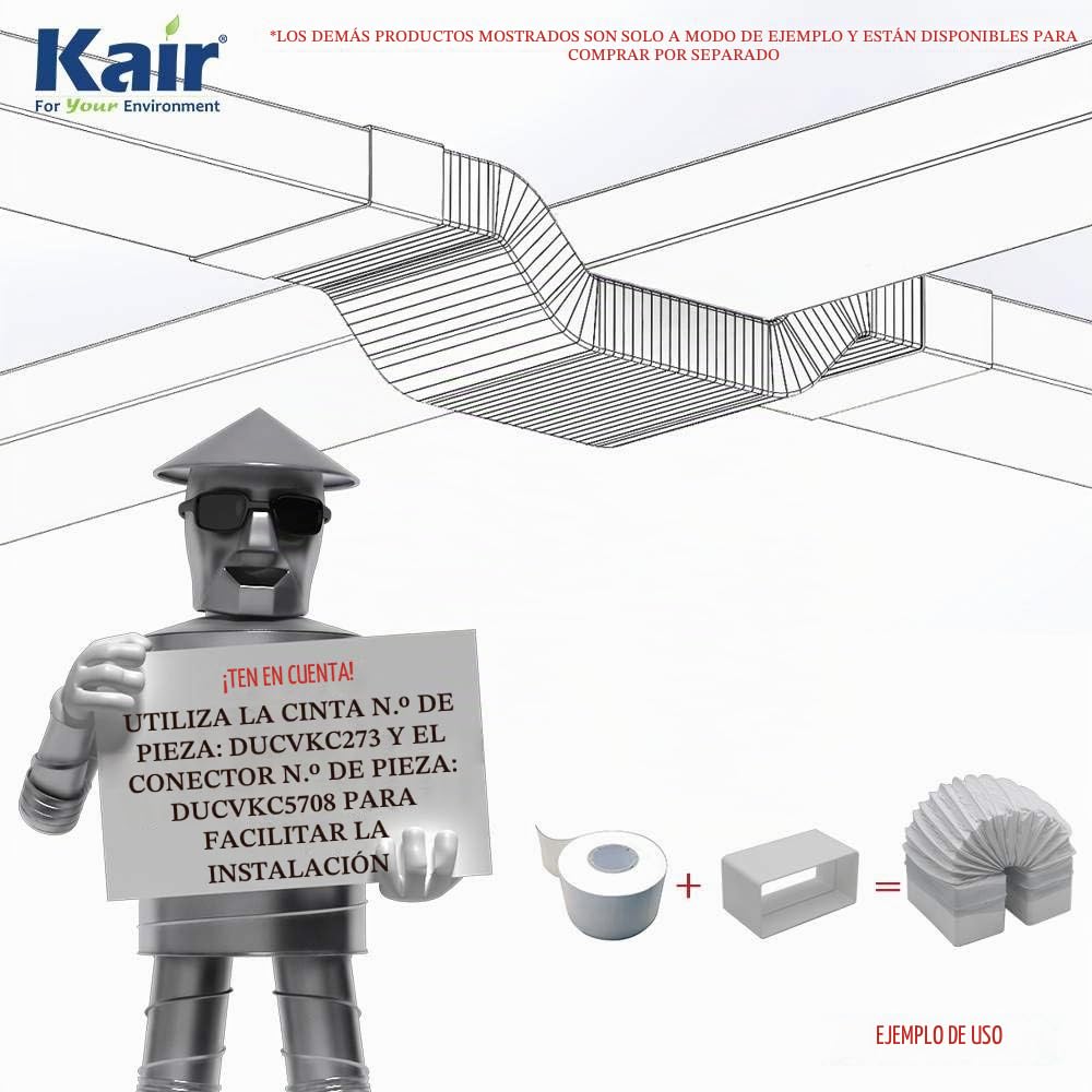 Kair - Manguera flexible de PVC rectangular, 220 mm x 90 mm, 3 metros de longitud
