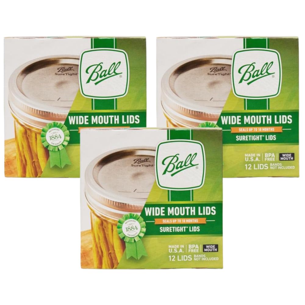 Ball Mason Jar Lids, Wide Mouth, 12 CT (Pack of 3)