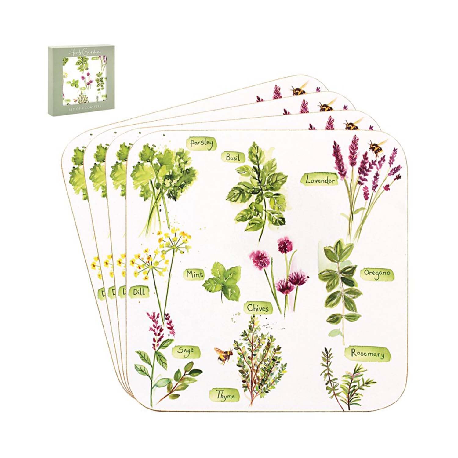 The Leonardo Collection Herb Garden Coasters Set of 4 Jennifer Rose Gallery For Home & Office | Stylish Coaster For Tabletops & Dining Spaces | Decorative Home Accessories for Drinks & Tables