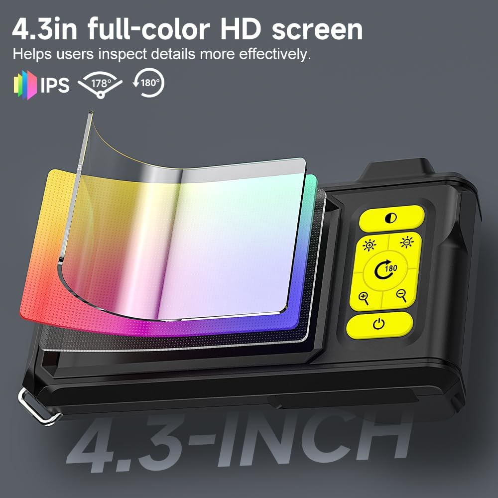Telecamera endoscopio a doppia lente con luce ILIHOME industriale, telecamera di ispezione 4,3 HD IPS, schermo impermeabile, telecamera a serpente, canale endoscopio con 8 + 1 LED luce 5 m