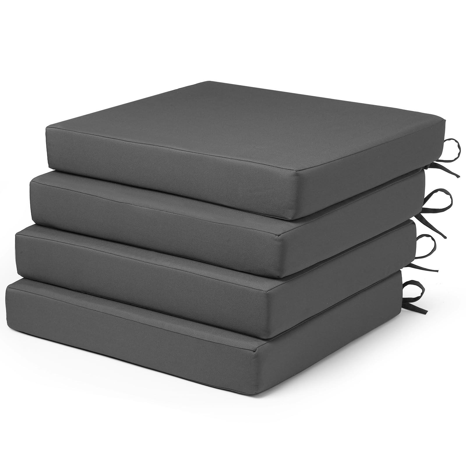 outdoor chair cushions set of 4 fade water resistant, patio furniture cushions with non-slip ties,square cushions for outdoor furniture and lawn dining chairs, 18.5 x 16 x 3, grey