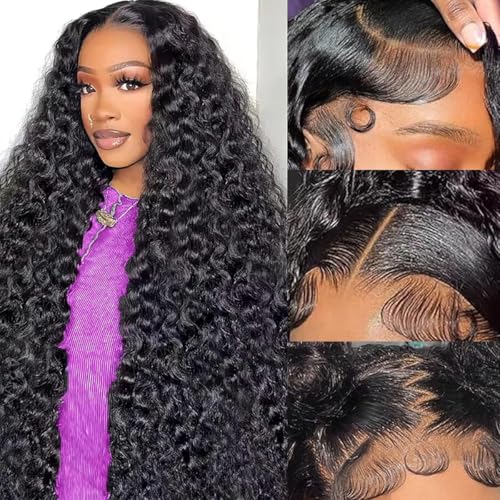 Leximi 32 Inch Deep Wave Lace Front Wig Human Hair Pre Plucked 200% Density 13x6 HD Lace Frontal Wigs Human Hair For Women Deep Wave Curly Wig Human Hair