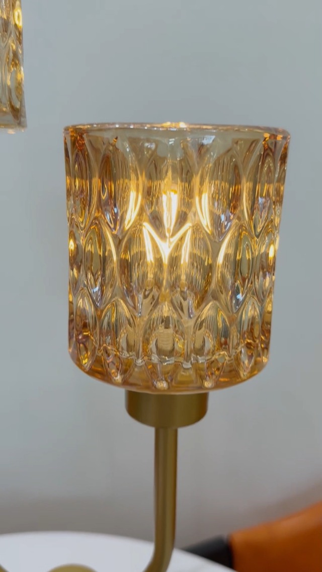 Image of Lightdot Mid Century Modern Table Lamp Vintage Gold Lamp Dimmable Gift | Nightstand Lamp Amber Glass Desk Lamp 2 Bulbs Included Warmwhite Ambient Bedside Lamps for Bedroom Living Room Home Decor