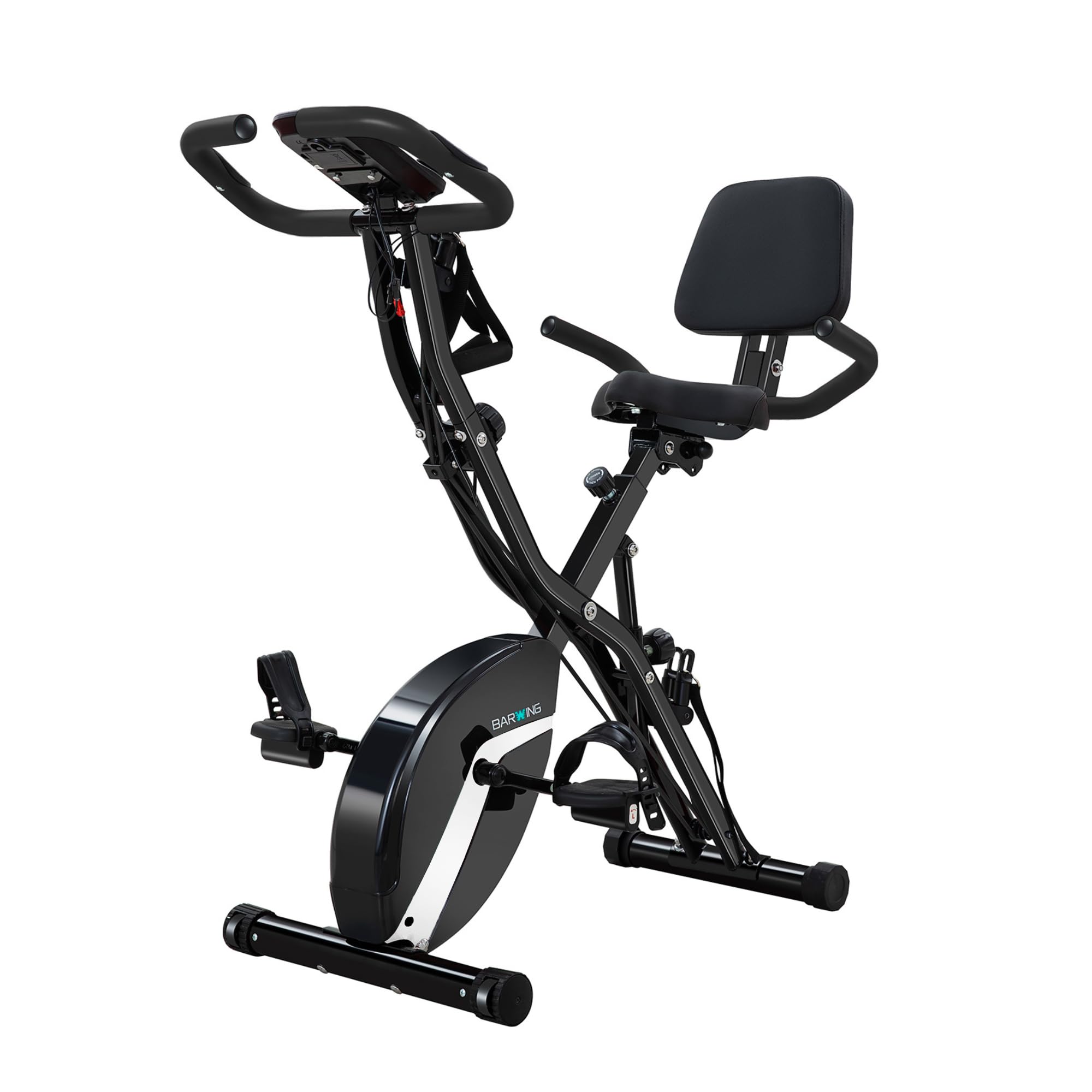 BARWING Stationary Exercise Bike for Home Workout, 5 IN 1 Foldable Indoor Cycling Bike for Seniors, 350LB Capacity, 16-Level Magnetic Resistance, Seat Backrest Adjustments