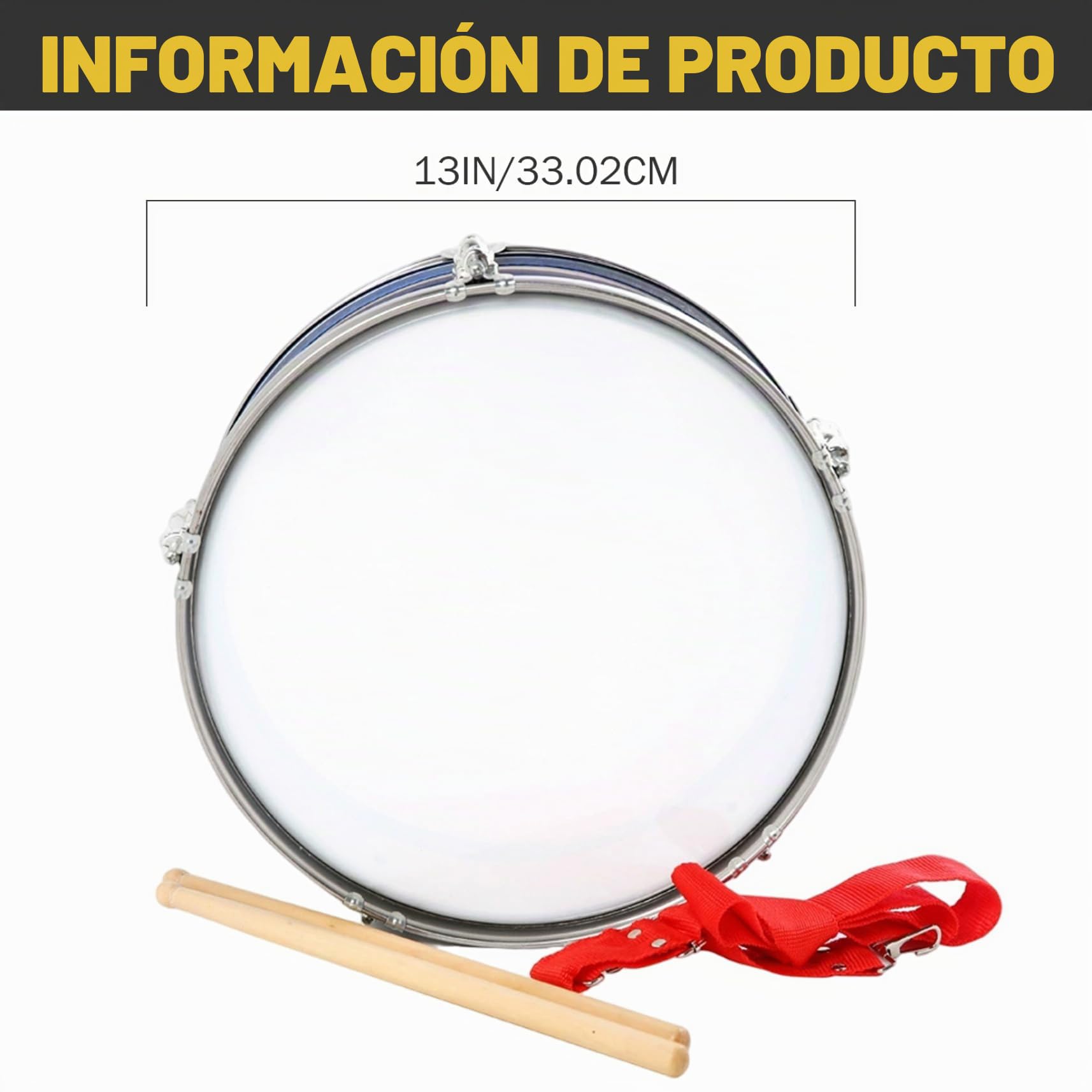 Tambor de marcha de 13 pulgadas, caja metálica con baqueta y correa para el hombro, instrumento de percusión para niños y escuelas.