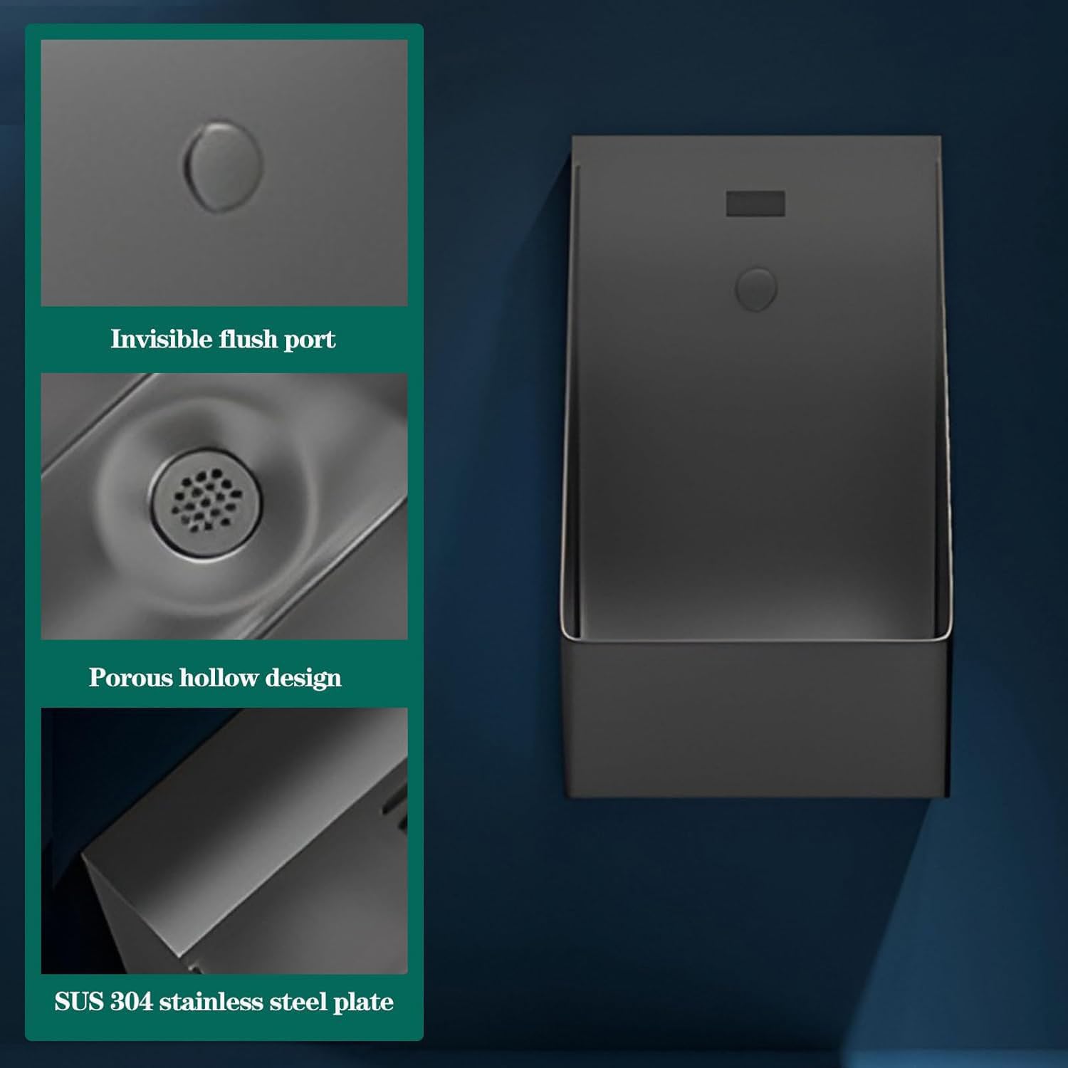 Publiczny pisuar ścienny z czujnikiem ruchu, barurinal, stal nierdzewna dla mężczyzn, zabezpieczony przed wyciekiem, toaleta garażowa, hamujący zapachy, publiczny pisuar toaletowy, czarny