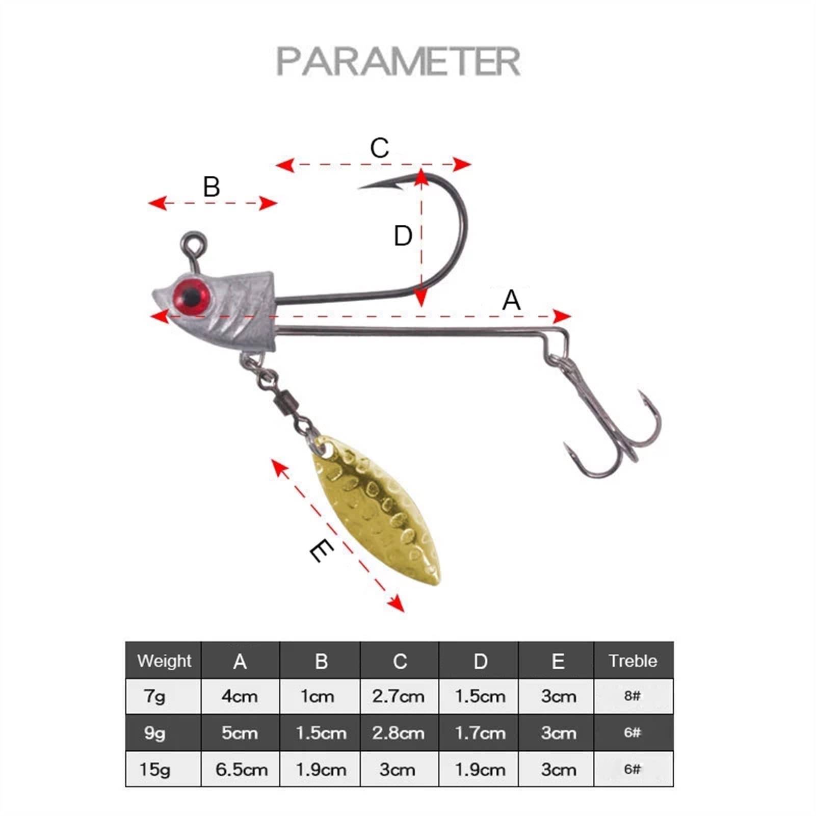 jinyi2016SHOP Amo da Pesca 7G / 9G / 15G Jig Gancio da Pesca Singola 3D Ganci con Gli Occhi Rossi con acquiretti a Fishhook Spazzolo Girevole Lure for Attrezzatura da Pesca 2 / pz Ami da Pesca Mare