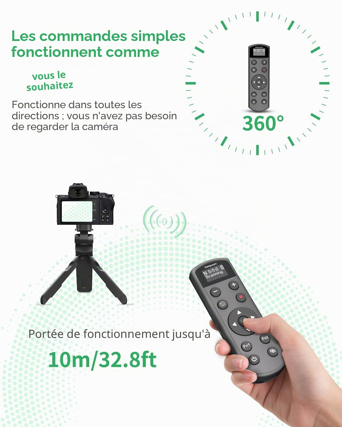 Hanpusen Déclencheur sans fil rechargeable avec écran OLED pour appareil photo Nikon Z6 III/Zf/Z5 II/Z50/Z50 II/Z fc/P1000/P1100/Z6 II/Z30/Z5/Z7 II Remplace ML-L7