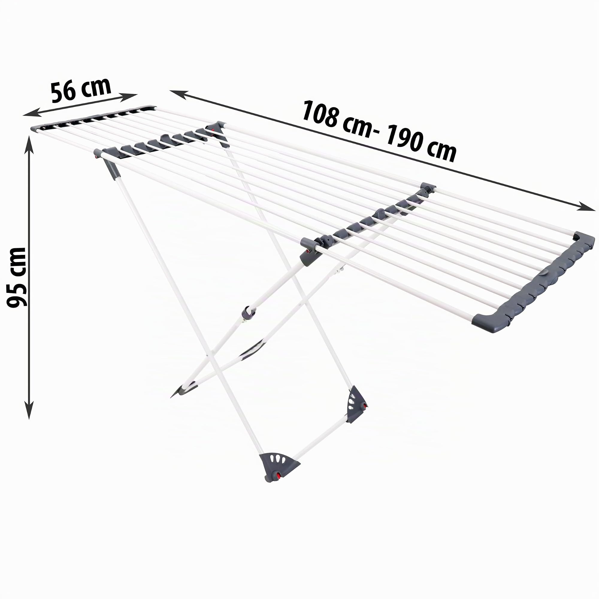 Wäscheständer Mit Rollen Ausziehbar Teleskopisch Wäscheflügeltrockner Wäschetrockner Ständer Stabiler Standtrockner Trockenfläche 20 M Ursula 108-190 x 56 x 95 cm