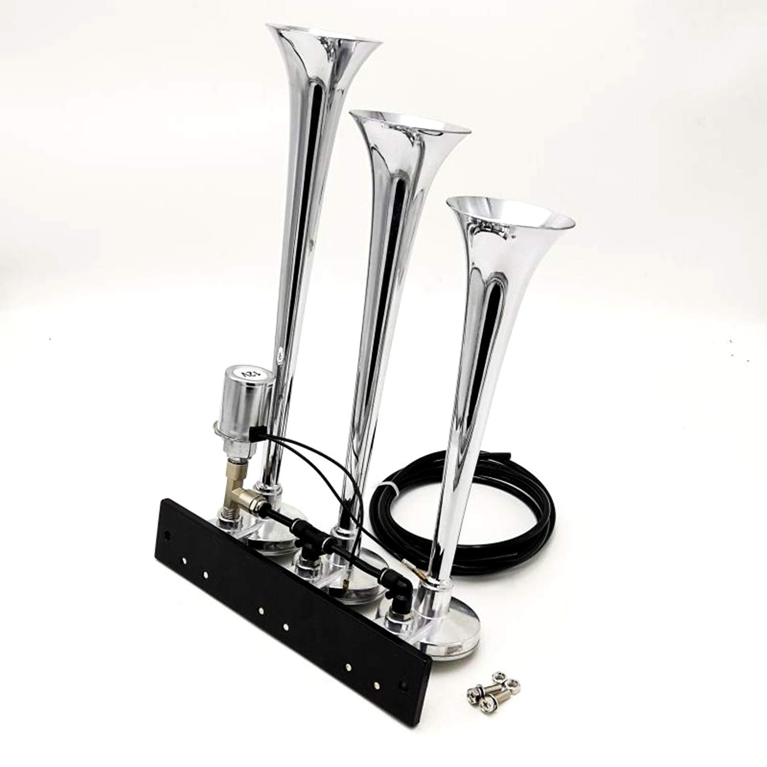 avvisatore acustico a tre tubi tromba d'argento12V160DB elettrovalvola altoparlante elettrovalvola a tubo impermeabile in metallo per veicoli elettrici adatta per ogni veicolo camion treno nave
