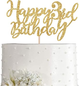 Gold Glitter Happy 3rd birthday cake topper, Gold 3 years old birthday party decorations, girl or boy birthday cake toppers