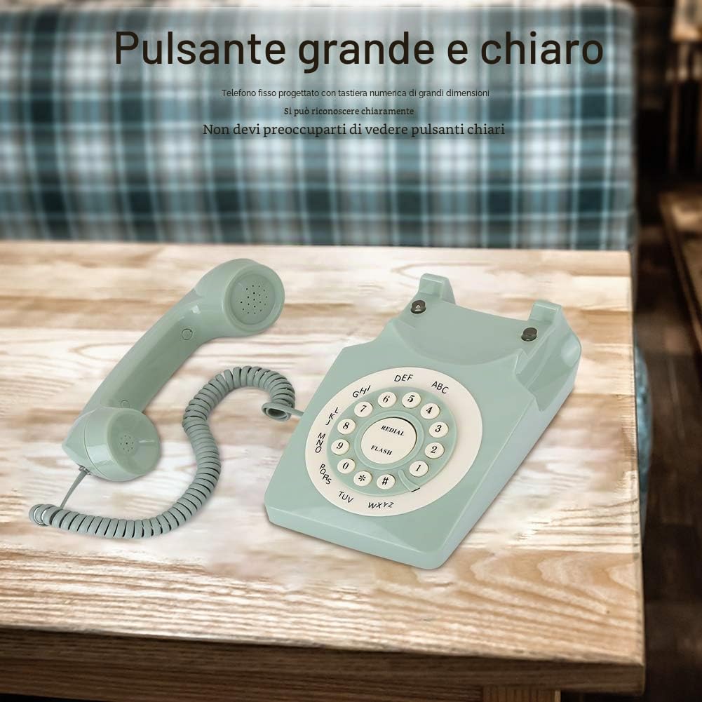 Telefono europeo, stile pastorale verde chiaro Telefono antico di qualità di chiamata ad alta definizione di linea fissa Vintag, per ufficio domestico