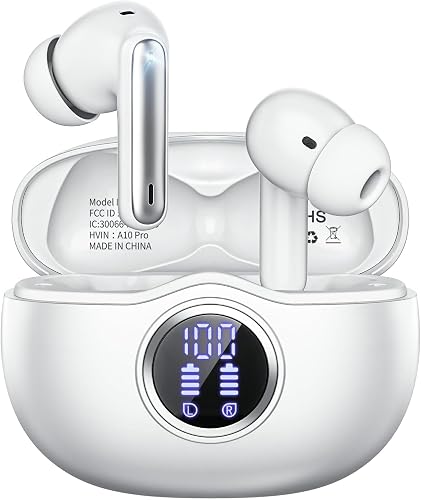 Fhumsh Wireless Earbuds, Bluetooth 5.3 Headphones HiFi Stereo 50H Playback LED D