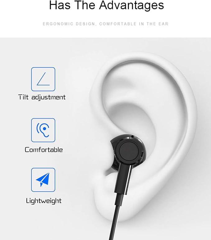 BENEWY in-Ear Earbuds Wired, Earphones with Microphone, Noise Isolation Corded for 3.5mm Jack Ear Buds for iPhone, Samsung, Computer, Laptop, Kids, School Students