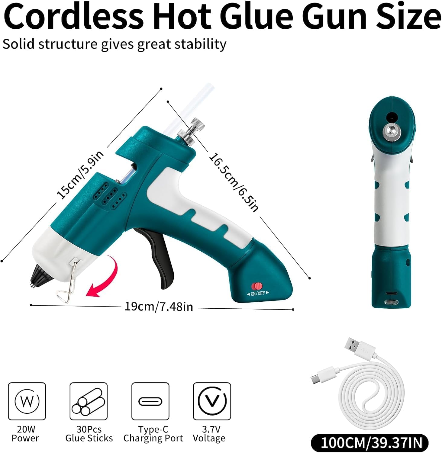 2026 Upgraded Cordless Hot Glue Gun with 30 Premium Glue Sticks, Fast Preheating and 2600mAh Type-C Rechargeable Hot Melt Glue Gun, Mini Glue Gun Ideal for Crafts, DIY Gift, Repairs(20w)