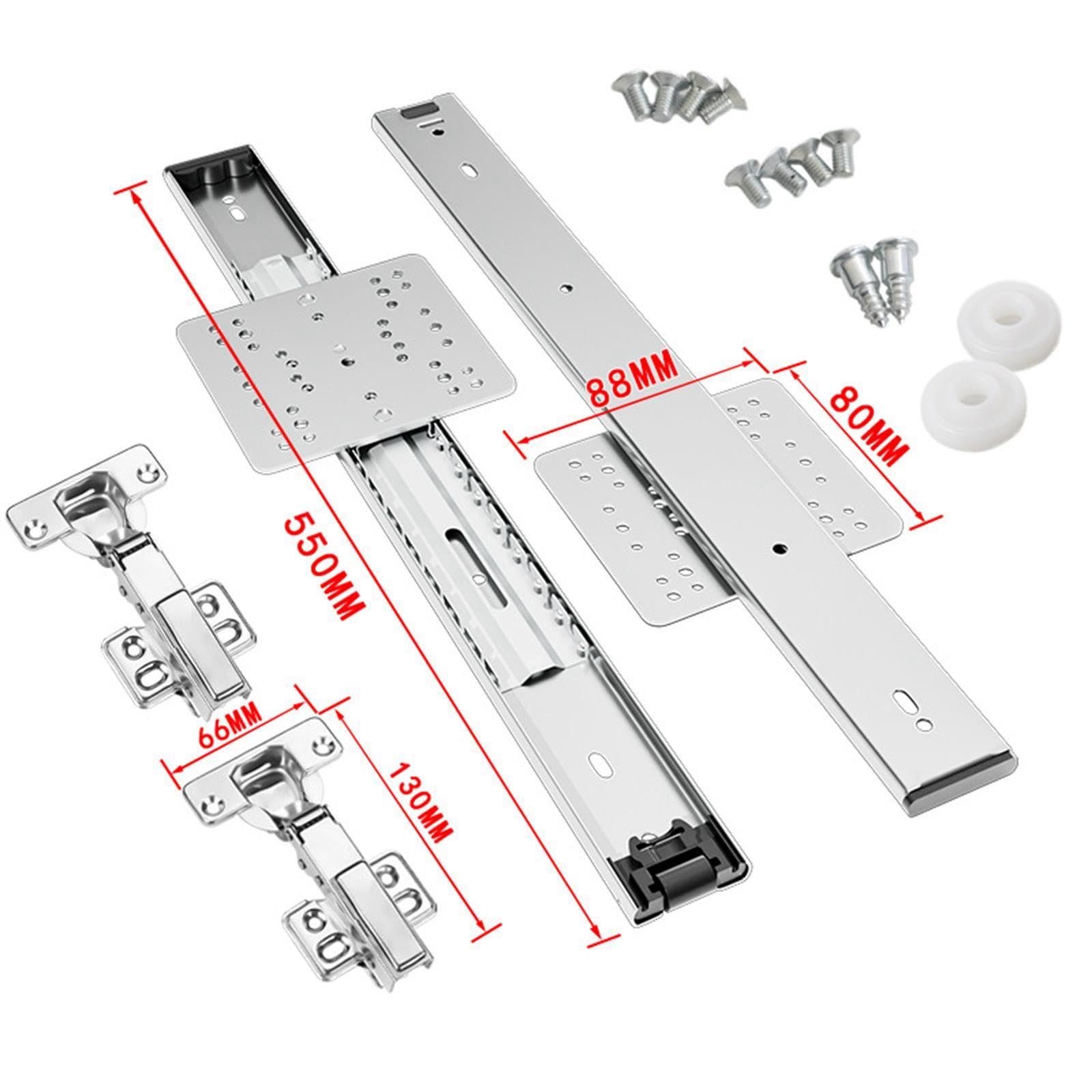 Binari scorrevoli per ante di armadietti ribaltabili nascosti, kit di ferramenta per ante di armadi, kit di ferramenta per ante per cucina di casa, 550mm