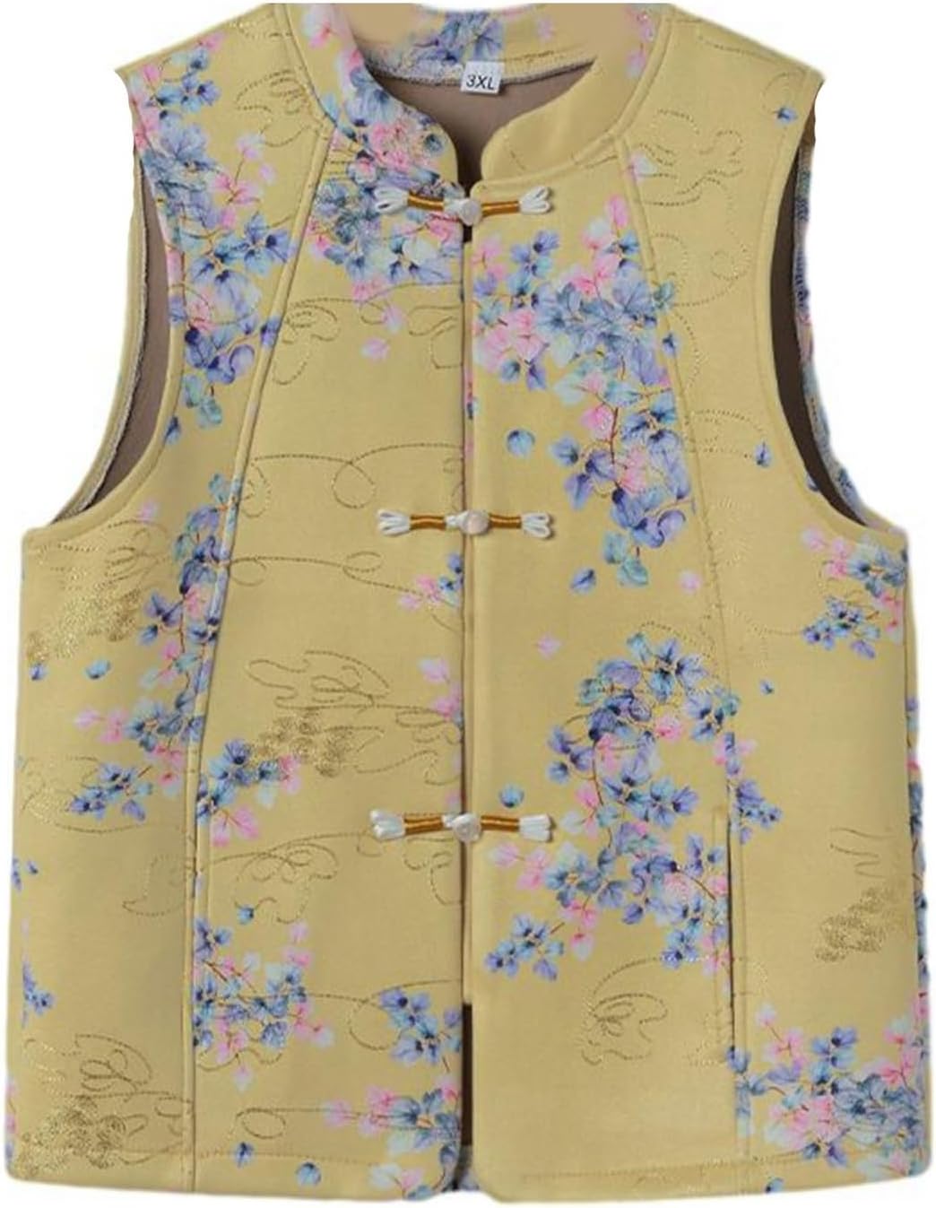 暖か裏フリースチャイナベスト（ ジャケット・アウター）｜チャイナカジュアル [RAMEMO] 中華風 漢服ベスト レディース 婦人服 花柄 チョッキ 唐装 ヴィンテージ ノースリーブ コート 春 秋 冬 キレ